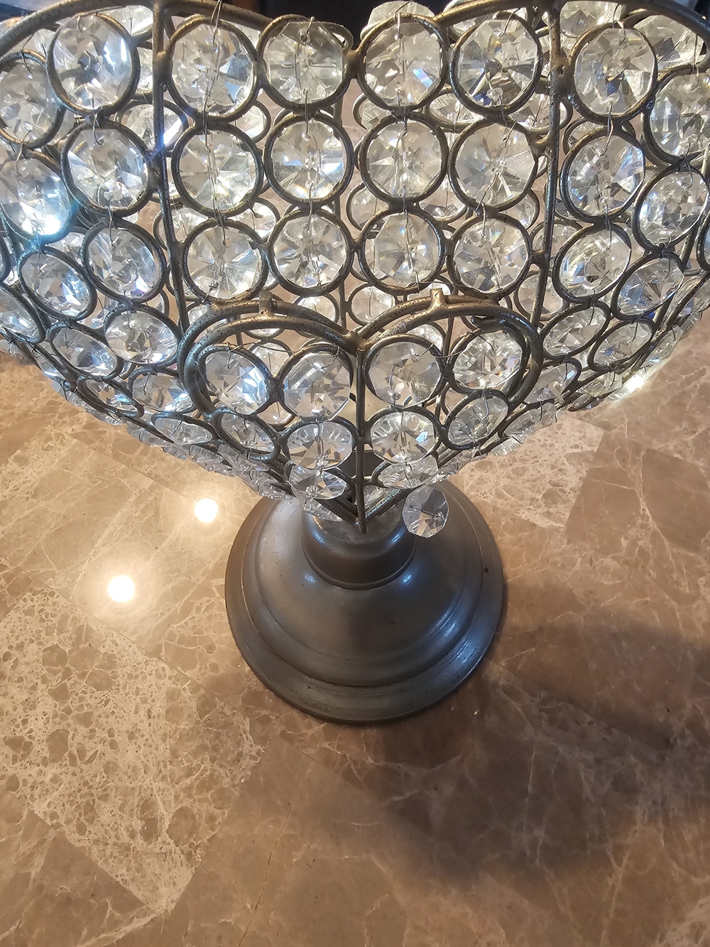 Crystal Accent Lantern Table Lamp with Silver-Tone Base Votive Candle Holder